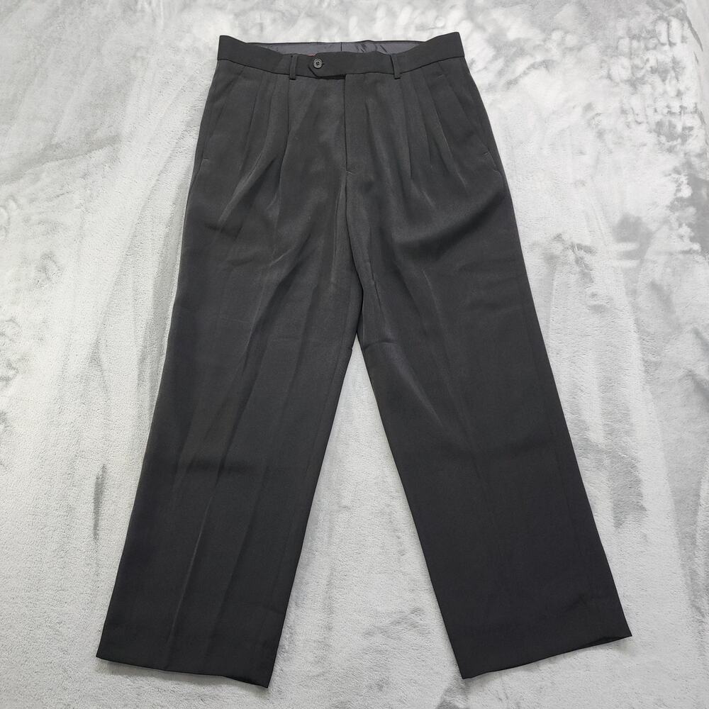 Vittorio St. Angelo Dress Pants Mens 34S SHORT Black Pleated Polyester Office